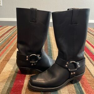 Frye Women’s Size 9M Black Tall Leather Harness Biker Boots